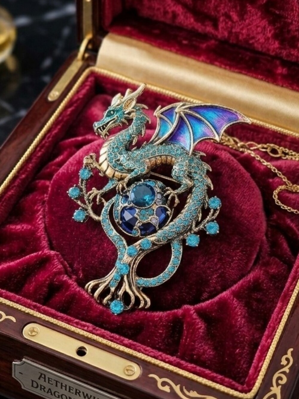 Teal & Purple Dragon Crystal Brooch